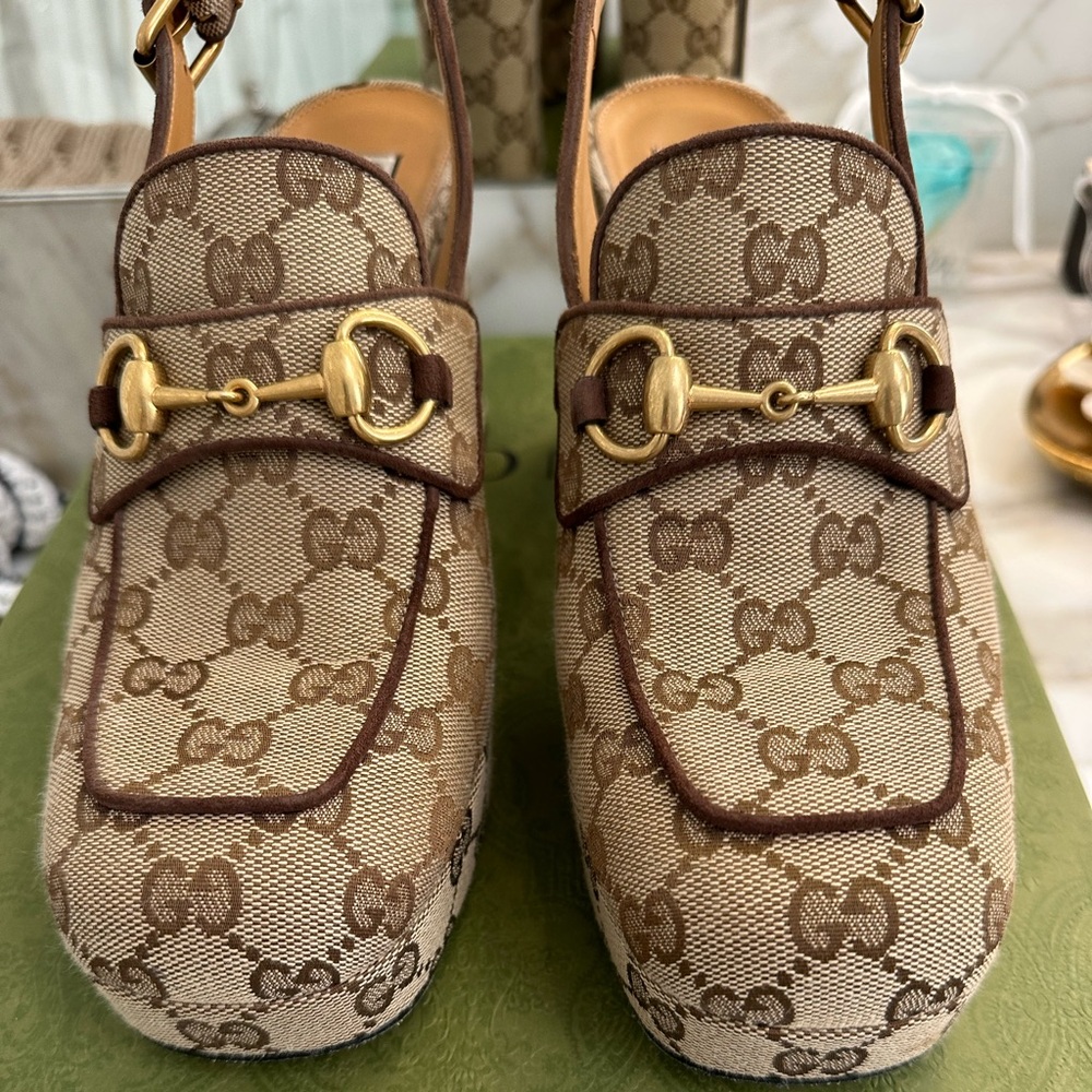 Gucci Horsebit Slingback Platform Block Heel Women’s Pumpss
